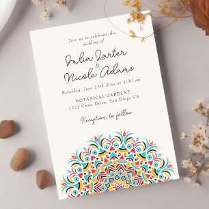 Turquoise Blue Pink Abstract Mandala Wedding Invitation