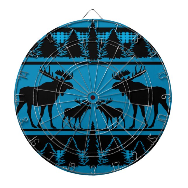 Turquoise blue plaid moose rustic pattern dartboard (Front)