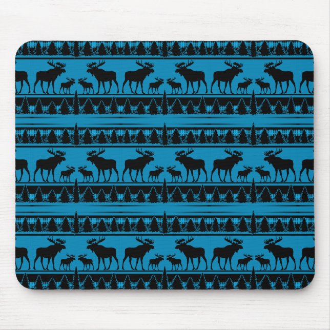 Turquoise blue plaid moose rustic pattern mouse mat (Front)