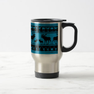Turquoise blue plaid moose rustic pattern travel mug
