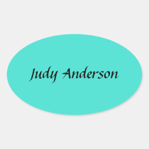 Turquoise Blue Professional Modern Elegant Name Oval Sticker