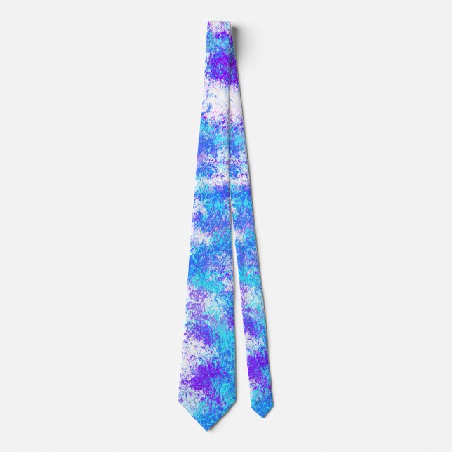 Turquoise Blue, Purple and White Abstract Painting Tie (Front)