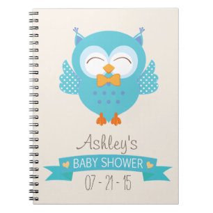 Turquoise Blue & Purple Boy Owl Baby Shower Notebook