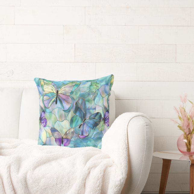 Turquoise Blue Purple Butterflies Cushion (Couch)
