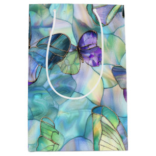 Turquoise Blue Purple Butterflies Medium Gift Bag
