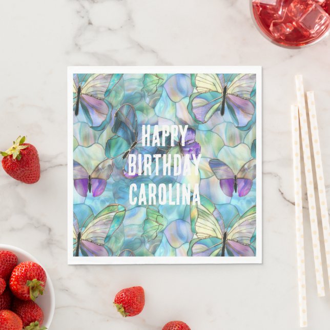 Turquoise Blue Purple Butterflies Napkin (Insitu)