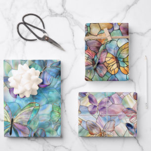 Turquoise Blue Purple Butterflies Wrapping Paper Sheet