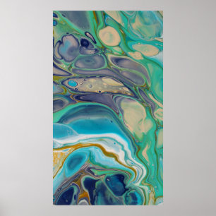 Turquoise Blue Purple Colourful Marble Fluid Art Poster