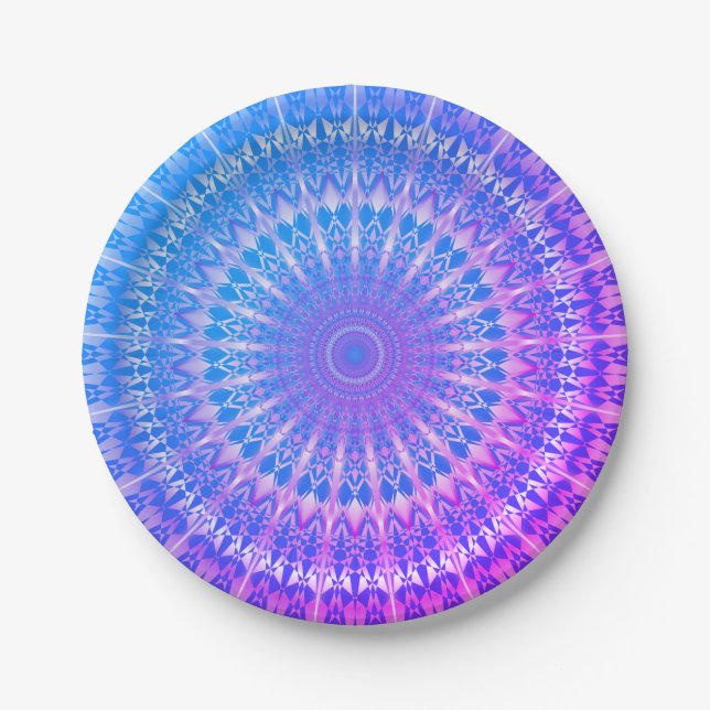Turquoise Blue Purple Mandala Paper Plate (Front)