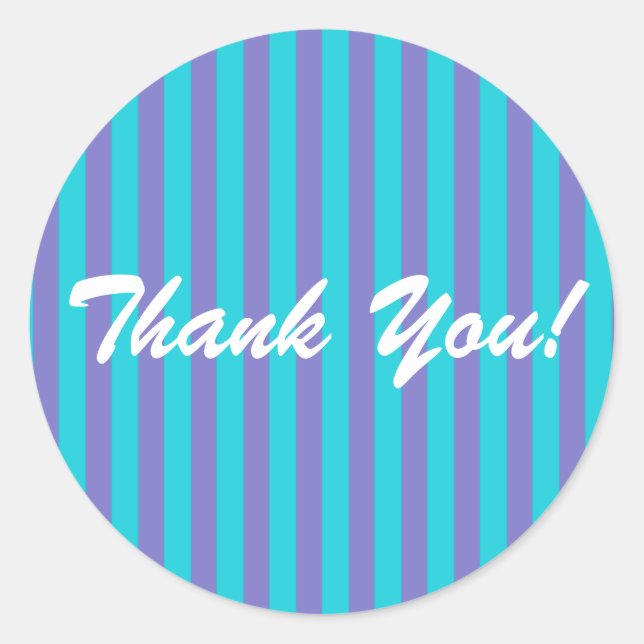 Turquoise Blue/Purple Stripe Classic Round Sticker (Front)