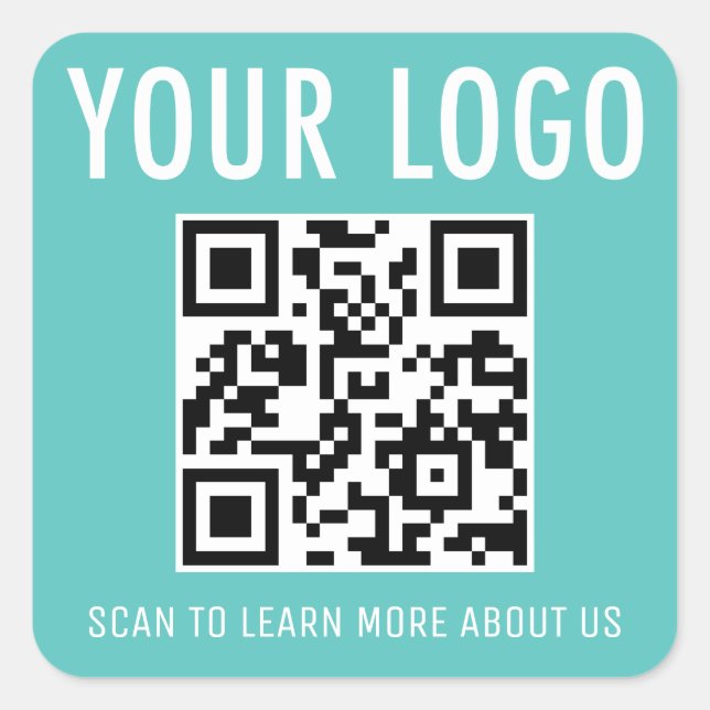 Turquoise Blue QR Code Stickers Custom Logo Square (Front)