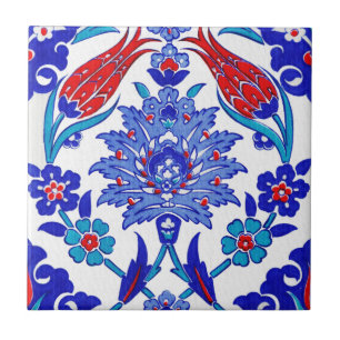 Turquoise Blue Red Ancient Turkish Floral Tile