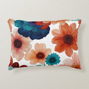 Turquoise, Blue, red and rust floral Decorative Cushion