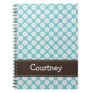 Turquoise Blue Red Daisy Spiral Notebook Journal