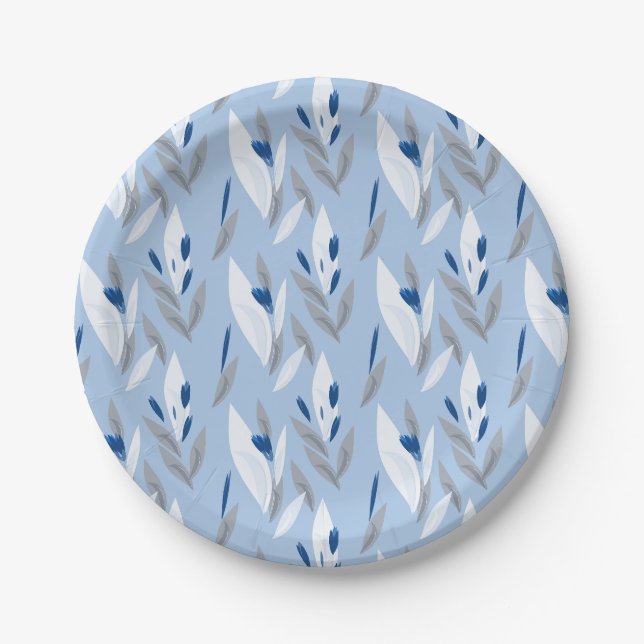 Turquoise blue red retro flower pattern paper plate (Front)