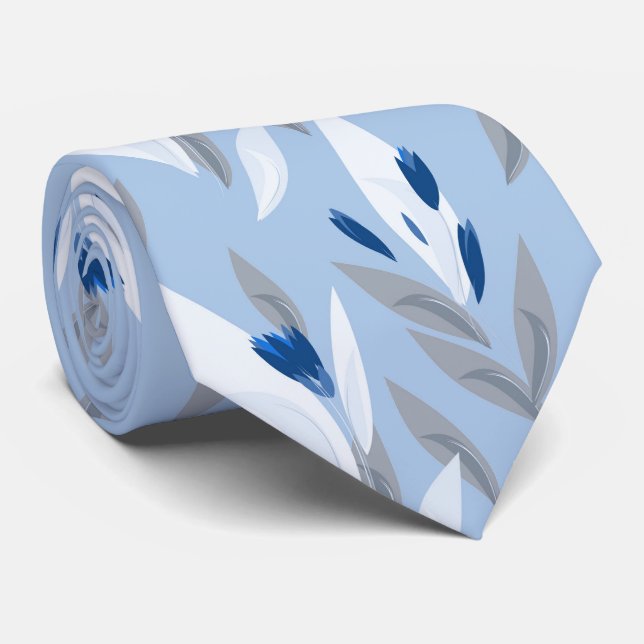 Turquoise blue red retro flower pattern tie (Rolled)
