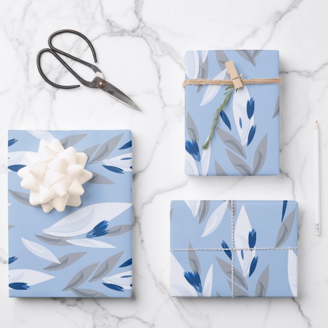 Turquoise blue red retro flower pattern wrapping paper sheet (Front)