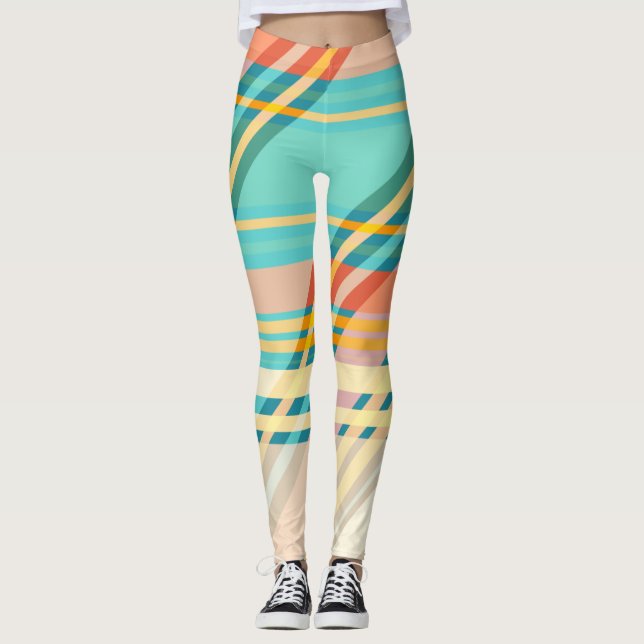 Turquoise Blue Red Yellow Peach Gym Exercise Leggings (Front)