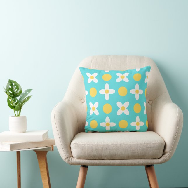 Turquoise Blue Retro Floral Pattern  Cushion (Chair)
