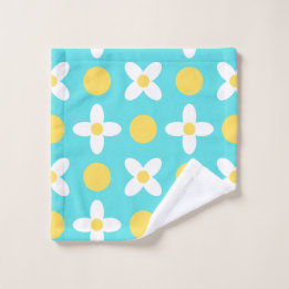 Turquoise Blue Retro Floral Pattern  Wash Cloth