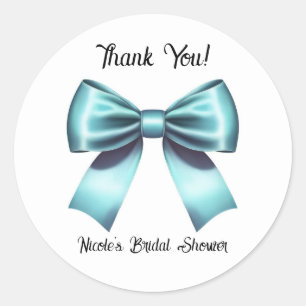 Turquoise Blue Ribbon Bow Wedding Bridal Shower  Classic Round Sticker