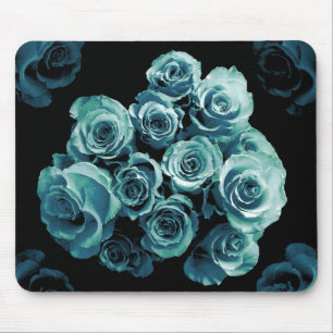 TURQUOISE BLUE Rose Bouquet Mouse Mat