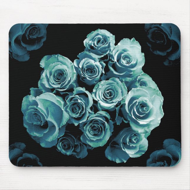 TURQUOISE BLUE Rose Bouquet Mouse Mat (Front)