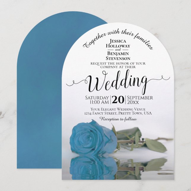 Turquoise Blue Rose Elegant Arch Wedding Invitation (Front/Back)