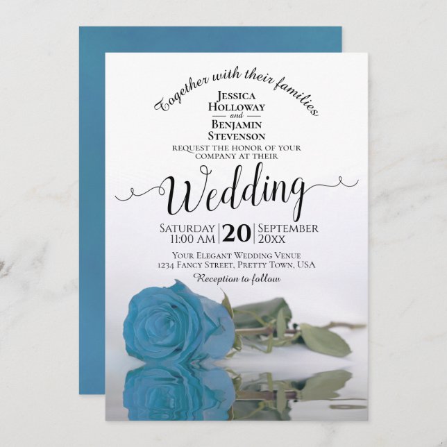 Turquoise Blue Rose Elegant Arch Wedding Invitation (Front/Back)