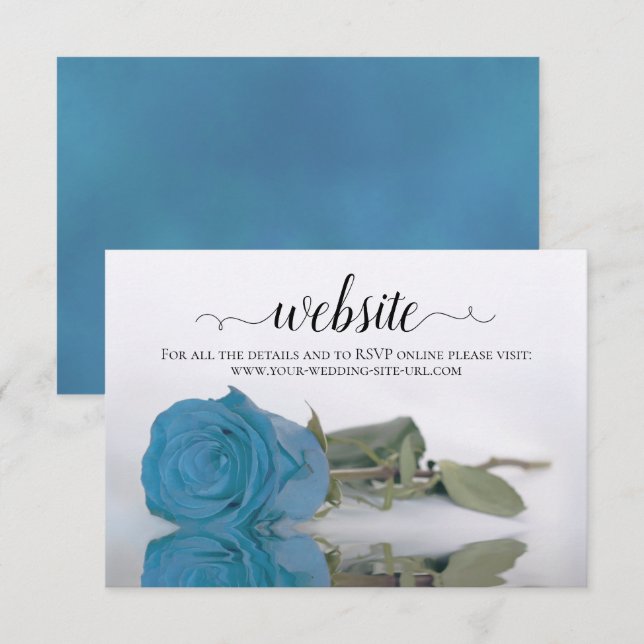 Turquoise Blue Rose Elegant Wedding Website Enclosure Card (Front/Back)
