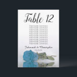 Turquoise Blue Rose Table Seating Chart Large<br><div class="desc">These beautiful table number cards will make it easy for your guests to find their seats at your wedding reception. They feature a simple yet elegant design with script calligraphy lettering and a single long-stemmed sky blue, turquoise or azure coloured rose lying on its side reflecting in water. The card...</div>
