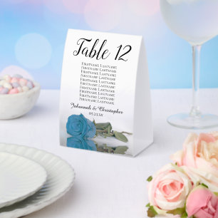 Turquoise Blue Rose Wedding Number Seating Chart