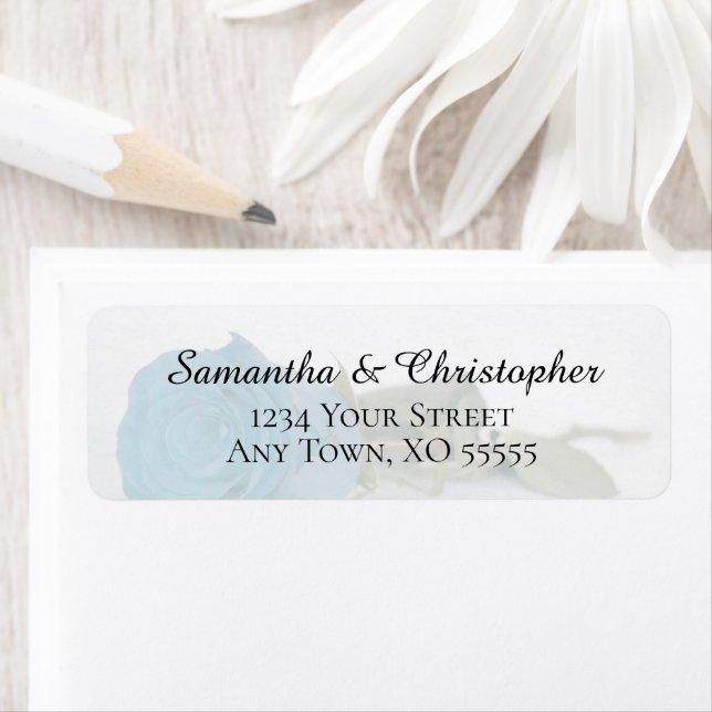Turquoise Blue Rose Wedding Return Address Label (Insitu)