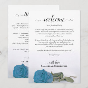 Turquoise Blue Rose Wedding Welcome & Itinerary Programme