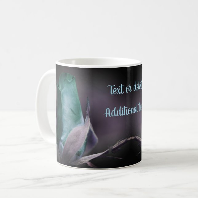 Turquoise Blue Rosebud Floral Art Personalised   Coffee Mug (Front Left)
