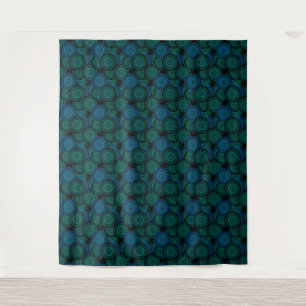 Turquoise blue round mandala on black background tapestry