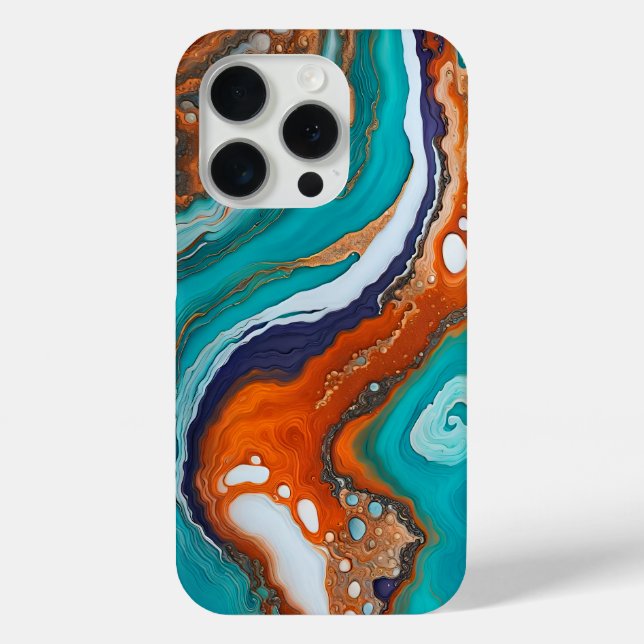 Turquoise blue, rust and gold paint abstract Case-Mate iPhone case (Back)