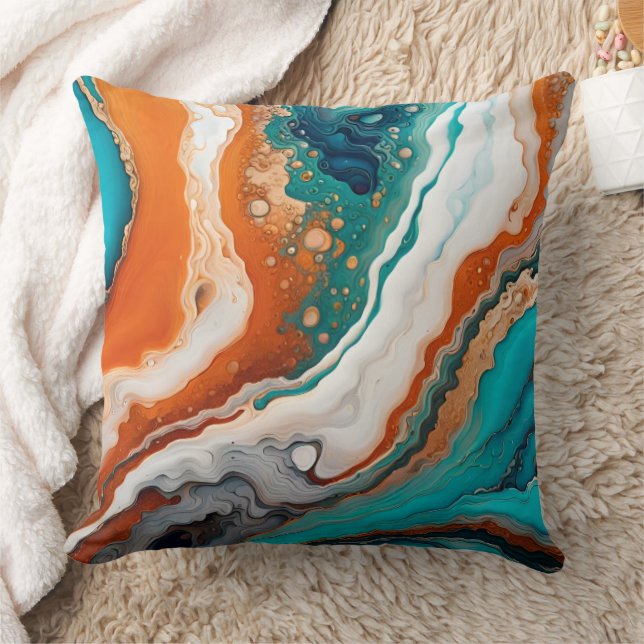Turquoise blue, rust and gold paint abstract cushion (Blanket)
