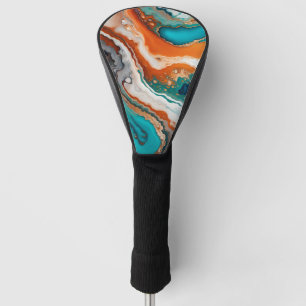 Turquoise blue, rust and gold paint abstract golf head cover