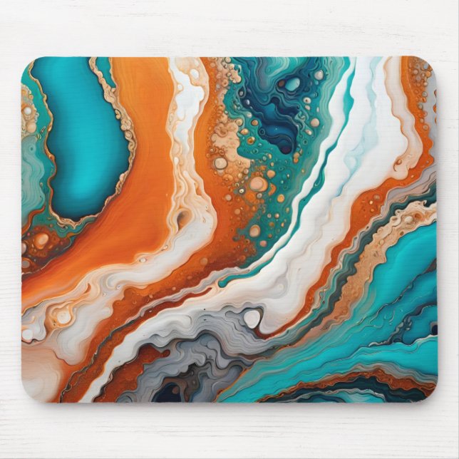 Turquoise blue, rust and gold paint abstract mouse mat (Front)