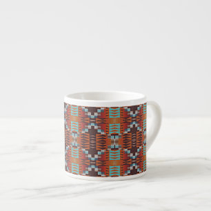 Turquoise Blue Rust Orange Red Brown Tribal Art Espresso Cup