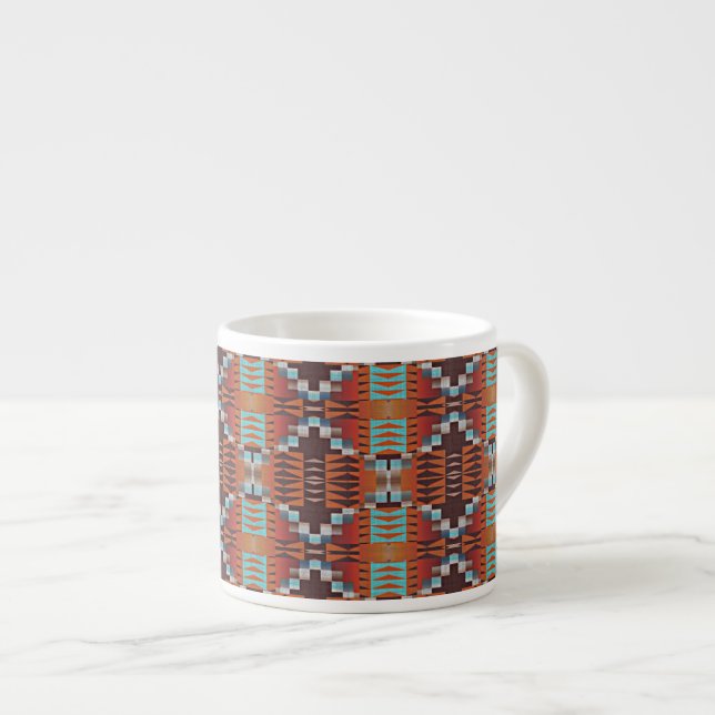 Turquoise Blue Rust Orange Red Brown Tribal Art Espresso Cup (Front Right)
