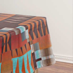 Turquoise Blue Rust Orange Red Brown Tribal Art Tablecloth