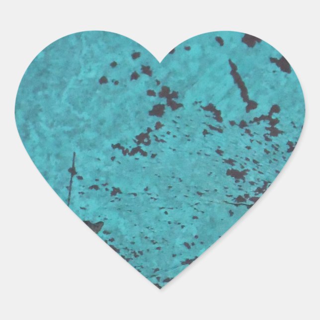 Turquoise Blue Rusted Heart Sticker (Front)