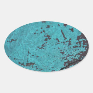 Turquoise Blue Rusted Oval Sticker