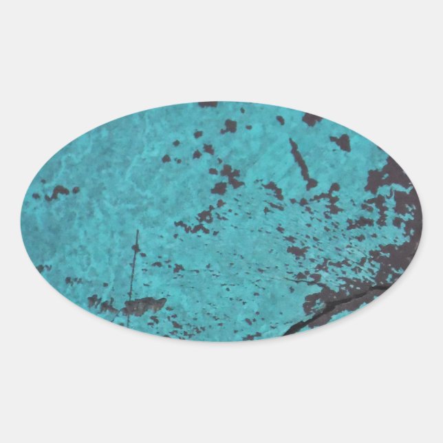Turquoise Blue Rusted Oval Sticker (Front)