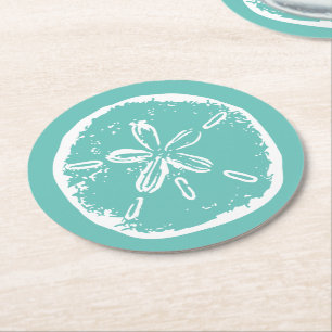 Turquoise blue sand dollar beach wedding coasters