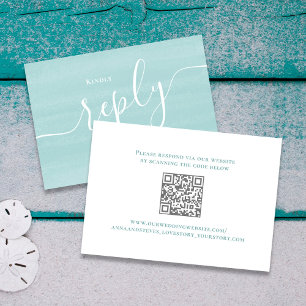 Turquoise Blue Script Wedding RSVP Card