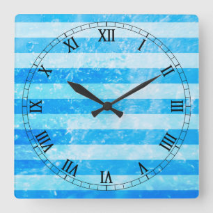 Turquoise Blue Sea Stripes Square Wall Clock