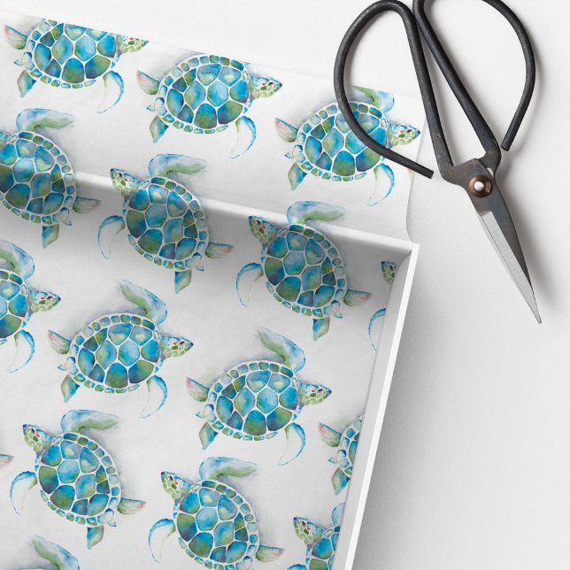 Turquoise Blue Sea Turtle Beachy Tissue Paper (tissue paper decoupage turquoise beachy sea turtle watercolor )